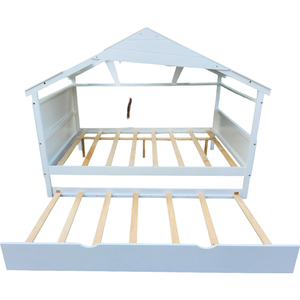 Cama nido de tamaño completo para niños, estructura de cama infantil de madera con diseño de techo, nido extraíble y opciones de color personalizadas OEM - Product Image 3