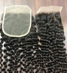 Vente en gros 100% cuticules alignées vierge 18 "crépus bouclés 4x4 fermeture en dentelle transparente extension humaine de haute qualité un donneur - Product Image 2