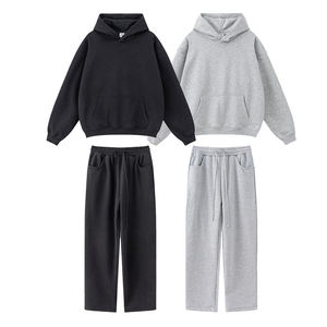 Conjunto de chándal y sudadera con capucha y pantalones de chándal acampanados con forro polar de algodón holgado de gran tamaño - Product Image 6