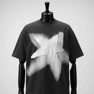 T-shirt à épaules tombantes de haute qualité en polyester/coton respirant, décontracté, avec broderie vieillie, tricoté, pour hommes, style streetwear - Product Image 1