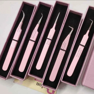 ด้ามจับที่แข็งแกร่งสแตนเลสมืออาชีพสีชมพูขนตาสีแหนบผู้ผลิตที่ดีที่สุดแหนบคลาสสิกและปริมาณแหนบขนตา - Product Image 1