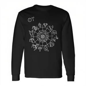 T-shirt a maniche lunghe con design degli segni zodiacali, girocollo nero, abbigliamento astrologico - Product Image 2