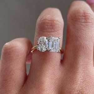Exquisito Anillo de Compromiso Ovalado con Esmeralda y Diamante de Laboratorio Toi Et Moi para Mujer, 4.00ctw, Certificado IGI - Product Image 6