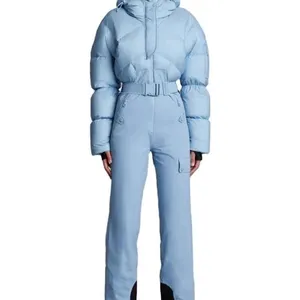 低件防水滑雪连身衣女式户外运动滑雪套装连帽雪地套装加大码保暖滑雪工作服