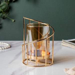 Porte-bougie décoratif en métal filaire, cadre ouvert, pour la décoration du salon - Product Image 1