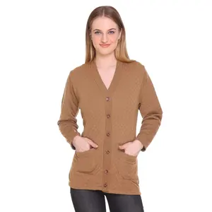 Suéter al por mayor y barato para mujer, suéter personalizado de Color sólido de manga larga con cuello en V y cierre de botón cubierto para mujer