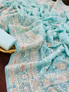 Designer de haute qualité Georgette Saree avec Heavy Fox Sequence Work Style indien Wedding Party Wear Heavy Blouse - Product Image 1