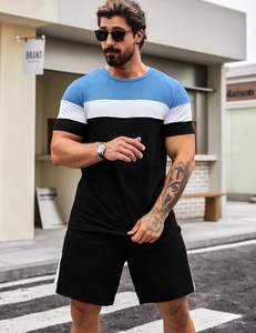 Conjunto de ropa deportiva de 2 piezas para hombre económico, venta al por mayor, camiseta y pantalones cortos de algodón transpirable estampados, atuendo rentable - Product Image 4