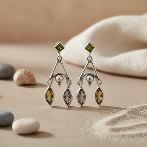 Women's 925 Silver Drop <b>Earrings</b> with <b>Peridot</b> & Amethyst Fashion Jewelry - Product Image 2