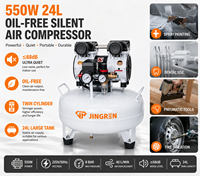 Compresseur d'air silencieux sans huile JR Portable 24L 550W 8 bars, compresseur d'air à piston électrique pour atelier dentaire et peinture