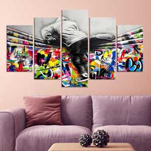 Lienzo Impreso con Diseño de Escalador de Grafiti Urbano - Decoración Moderna y Atrevida de Arte Callejero, Juego de 5 Lienzos Variados - Product Image 1