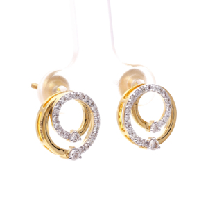 Boucles d'oreilles clous de luxe en or avec double cercle entrelacé et diamants pour femme, bijoux de mariage - Product Image 2