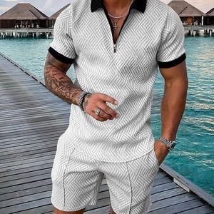 Traje de dos piezas informal de tablero de ajedrez con cuello en V de verano para hombre de gran tamaño, ligero, transpirable, holgado, corto - Product Image 4