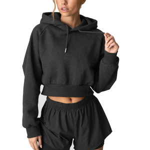 Vêtements d'hiver décontractés à manches longues en polaire, sweats à capuche courts personnalisés pour femmes, sweat à capuche Streetwear pour femmes - Product Image 4