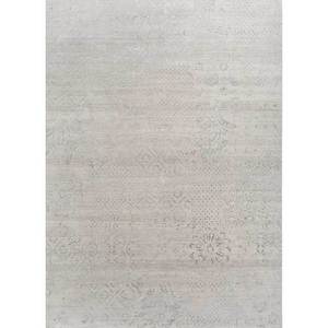 Tapis en laine et soie de bambou noué à la main du Fardeau-oriental, motif médaillon gris et noir pour usage domestique - Esk-666 - Product Image 1