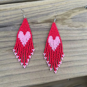 Pendientes de cuentas bohemias con diseño turquesa y flecos en cascada, regalo de joyería único, modelo de artesanía MS, cuentas de vidrio de dos piezas - Product Image 1