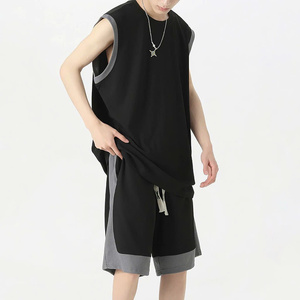 NH39 Ensemble de sport sans manches en tricot côtelé et gaufré, avec un débardeur et un short doux et léger - Product Image 1