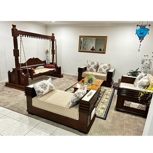 Ensemble balançoire et canapé en teck sculpté de style traditionnel, ensemble de salon classique fait main, balançoire sculptée à la main de style vintage, fabrication artisanale - Product Image 1