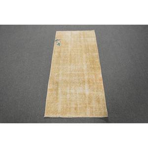 Alfombra Vintage, Pequeña, 2x4.4 pies, Alfombra Turca, Alfombra de Lana con Rayas Amarillas - Product Image 1