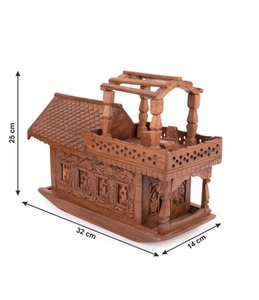 เรือบ้านแคชเมียร์แกะสลักไม้วอลนัทพร้อมไฟ14นิ้วของตกแต่งบ้านฟาร์มเหมาะสำหรับเป็นของขวัญ - Product Image 2