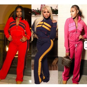 Conjunto de chándal de 2 piezas de punto Waffle para mujer, chaqueta con capucha personalizada con pantalones acampanados y cremallera, conjunto de chándal de punto Waffle informal para mujer - Product Image 4