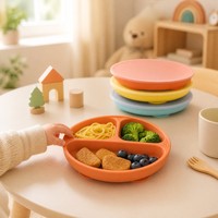 Maßgefertigter Silikon-Saugnapf-Teller mit Unterteilungen und Saugfuß für Babys und Kinder, Private Form OEM ODM Entwicklung