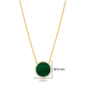 15 mm forme ronde Malachite et pierre CZ 925 collier à breloques en argent Sterling bijoux faits à la main en gros - Product Image 2