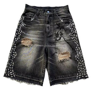 Mejor Diseño de Fabricante, Pantalones Cortos Vaqueros Vintage Personalizados con Pedrería para Hombre, Hechos en Pakistán, Servicio OEM, Diseño ODM - Product Image 1