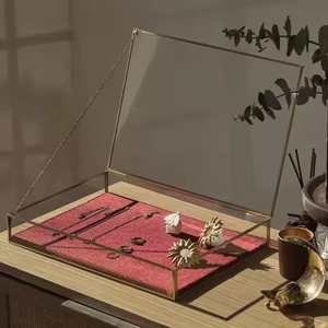 Boîte de rangement pour bijoux en verre avec cadre en métal pour la décoration de la maison, boîte à bagues en verre, décoration moderne pour la maison, finition noire - Product Image 6