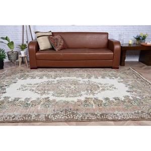 5.9x9 ft Vintage Rug, Turkish Large Rug, <b>Brown</b> White Floral <b>Wool</b> Rug - Product Image 5
