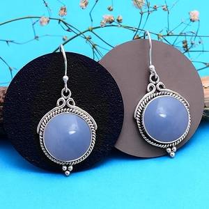 Cadeau de fiançailles boucle d'oreille femmes bleu Angelite 925 boucles d'oreilles en argent Sterling massif pour cadeau de mariage donnant des bijoux - Product Image 2