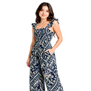 Combinaison décontractée d'été pour jeunes, respirante, style américain, à motifs géométriques, avec bretelles, pantalon large long – Polyester/Coton, coupe ample - Product Image 2
