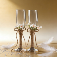 Flûtes en verre soufflé à la main à long pied pour mariage, gobelets à fleurs modernes et durables, cadeau d'anniversaire de mariage