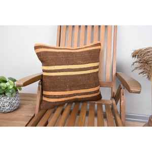 Oreiller en laine Kilim beige 18x18 pouces oreiller d'accent de luxe motif moelleux Vintage plume d'impression rustique pour la literie de noël - Product Image 1