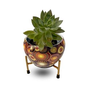 Red Indoor Metal Printed Planter with Gold <b>Stand</b> Powder Coated Finish for Home Decor Living Room Hallway Hotel Office Garden - Product Image 5