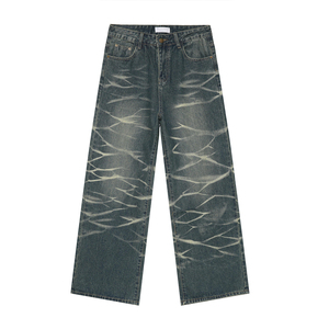 Jeans évasés vintage personnalisés pour hommes coupe ample droite de haute qualité mi Baggy Denim pantalon bouton imprimé lumière High Street - Product Image 1