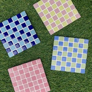 Square Glass Mosaic Coaster Tile <b>Wood</b> Base Beverage Cup <b>Mat</b> <b>Table</b> Protection Kitchen Dining Restaurant Barware Accessories - Product Image 2