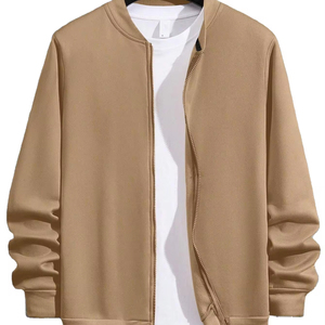 Venta al por mayor de chaqueta de ropa deportiva de color sólido con logotipo personalizado Otoño Casual Slim chaqueta de bombardero de los hombres en blanco - Product Image 1