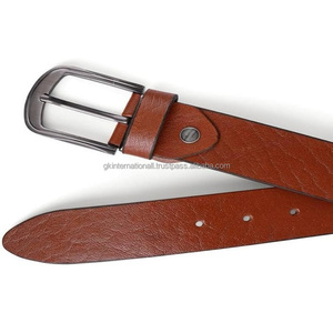 เข็มขัดหนังลำลองแฟชั่นสำหรับผู้ชายหนังแท้สีแทนมีทุกขนาดและสีพร้อมหัวเข็มขัดหมุดเดี่ยวสีเงินด้าน - Product Image 5
