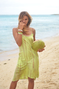 2025 prix de gros été rayonne tissu cravate teinture coquille courte tunique Maxi robe pour les femmes décontracté et vêtements de plage genou longueur Maxi - Product Image 3