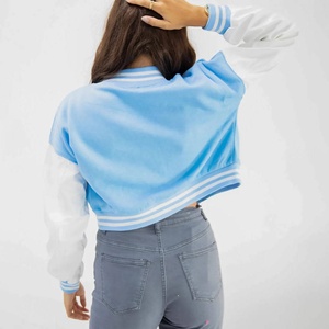 Custom Women's Winter Varsity Crop Jackets Woven Breathable <b>Canvas</b> <b>Plain</b> Dyed Button Raw Cotton Lining Customized Colors Sizes - Product Image 3