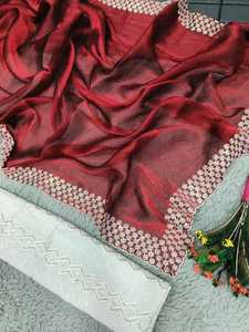 ผ้าส่าหรีด้ายเย็บปักถักร้อยและลำดับแบบหนักล่าสุดของนักออกแบบ - Product Image 3