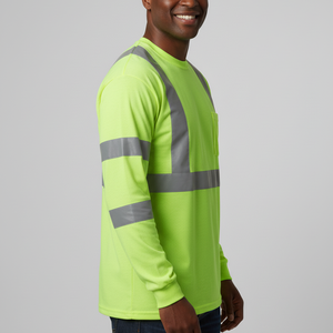 Chemises de travail de sécurité à manches longues personnalisées en gros, 100% polyester, séchage rapide, pour hommes, construction, réfléchissantes, haute visibilité, ANSI classe 2 - Product Image 6