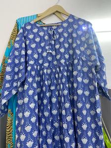 Mini vestido Midi corto de algodón indio hecho a mano con mangas estampado de bloque de mano para playa y trabajo modelo pedido requerido - Product Image 5