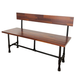 Banc d'extérieur au design industriel GBD019 avec dossier en bois d'acacia et pieds en tube pour terrasse, parc ou jardin - Product Image 1