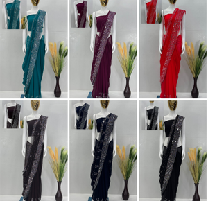 Bollywood Designer Sarees lourds pour femmes vrai miroir travail chaud Chiroshki diamant fête porter Style pakistanais indien traditionnel - Product Image 3