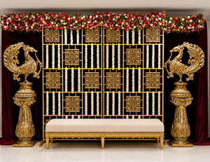 Dravidian Carved Pillars Panels Ritu Kala Samskaram Vintage Premium Fiber <b>Wedding</b> Stage Backdrops Lightweight Golden <b>Frames</b> - Product Image 6