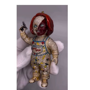 Colgante de figura de muñeca de terror personalizado, con incrustaciones de moissanita y esmalte, de plata de ley 925, unisex, joyería para fiesta de hip hop - Product Image 1