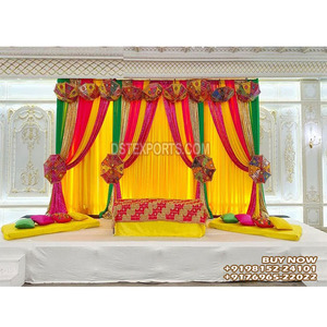 ผ้าม่านฮาลดี้สำหรับตกแต่งเวทีเป็นฉากหลังผ้าม่านงานแต่งงานแบบอินเดียผ้าม่านสีสันสดใส - Product Image 1