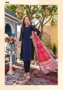 Conjunto de pantalón Kurti bordado de Chanderi puro para mujer con Dupatta Color increíble para uso ocasional Fabricado por adultos Moda - Product Image 3